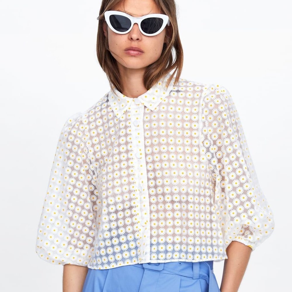 Zara Floral Organza Blouse XS